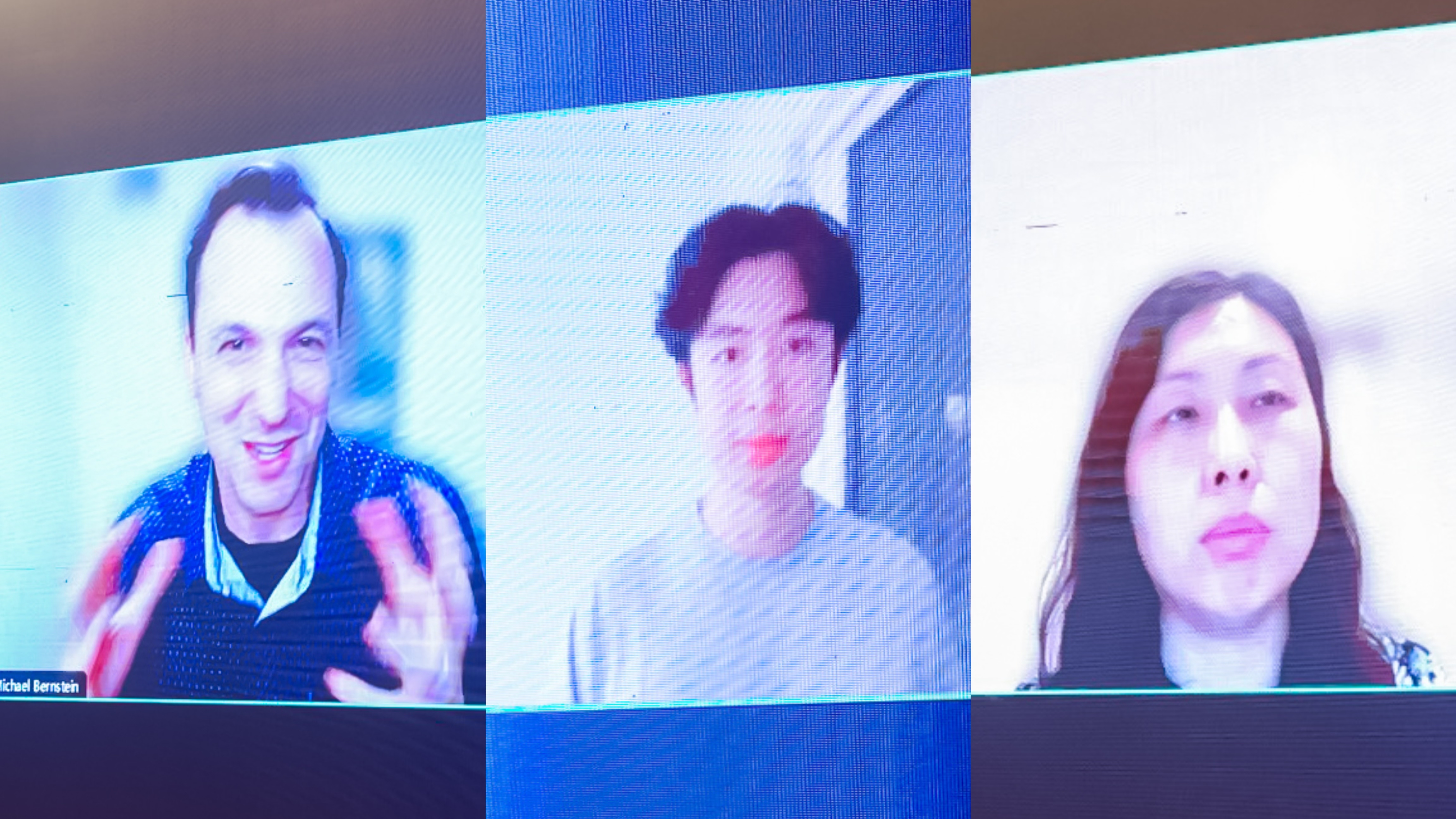 20230910-2025新澳门开门原料免费计算机系与人工智能研究院基础模型研究中心联合举办首届基础大模型研讨会-嘉艺-Michael Bernstein(左)、Jason Wei(中)、Yan Liu(右)在线上作报告.jpg